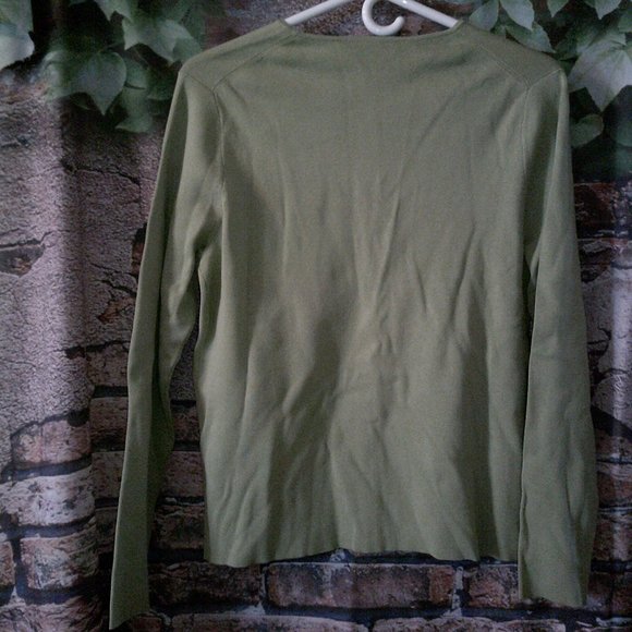 Silk Blend Green Long Sleeve Button Down Cardigan - Picture 3 of 4